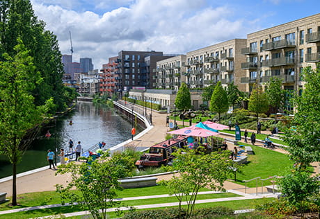 An exterior image of Grand Union canalside piazza