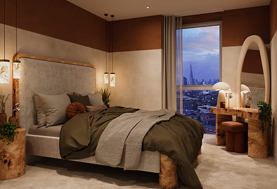 Bermondsey Place bedroom overlooking London