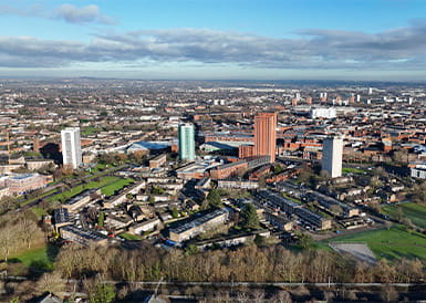 A wide high view of the Ladywood Regeneration in Birmingham