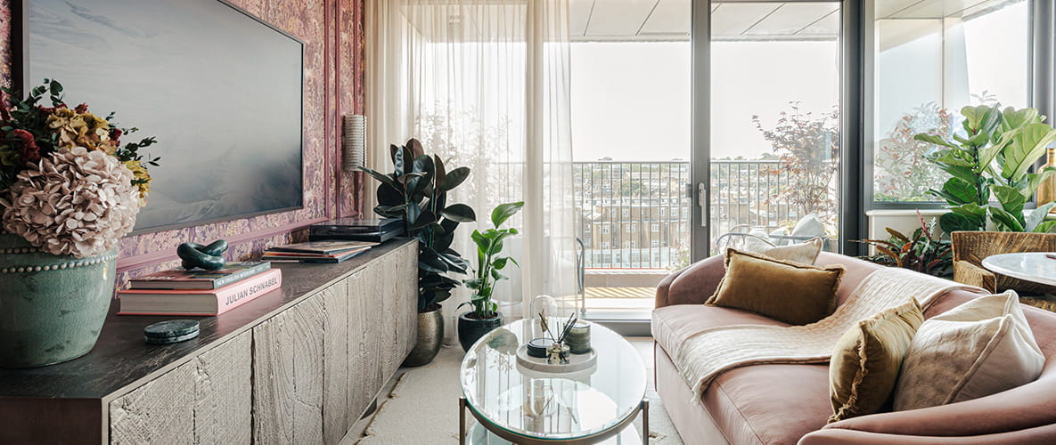 An interior living room image of from a showhome at Camden Goods Yard