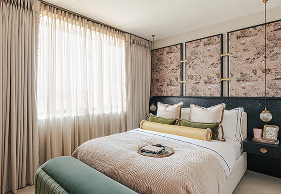 An interior bedroom image of from a showhome at Camden Goods Yard