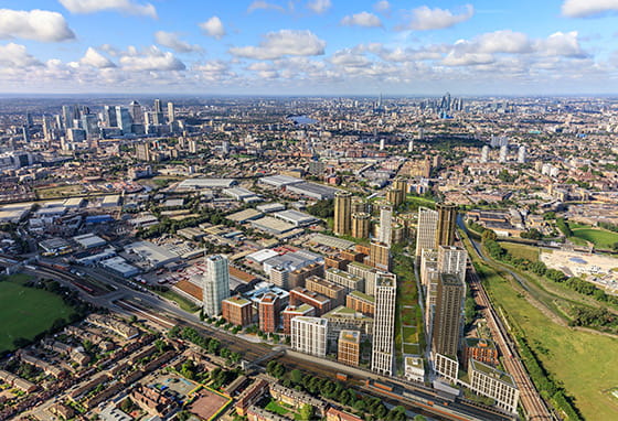 An aerial CGI of the TwelveTrees Park development land once building is complete