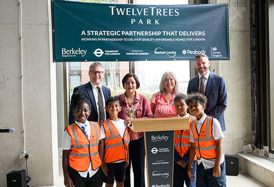 An image of young children with some of the Partners at TwelveTrees Park