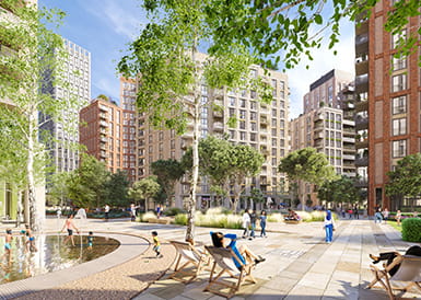 A CGI image of the Garden grounds at TwelveTrees Park