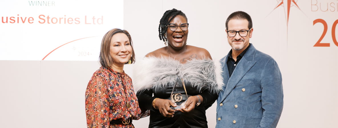 Development Director Paul Prichard presenting the Best Entrepreneur Over 30 Award to Brooklyn Banjoko from Inclusive Stories Ltd