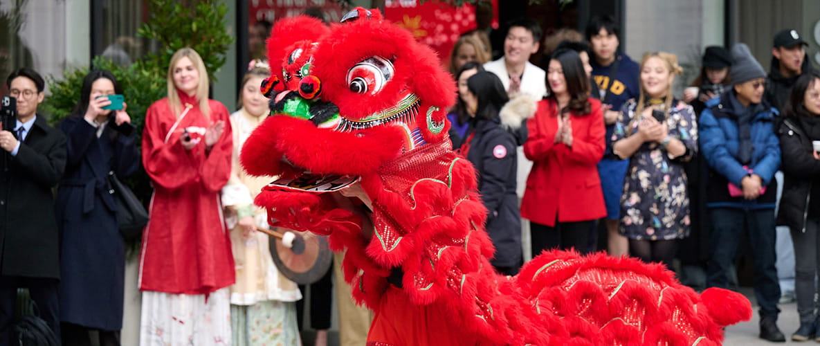 A Chinese New Year dragon celebrating at London Dock