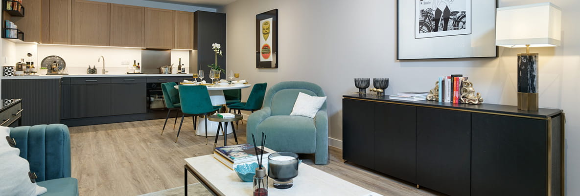London Dock apartment living and dining area