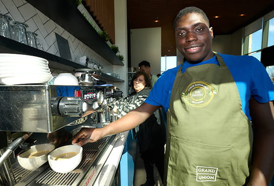 Grand Union barista at the new café 