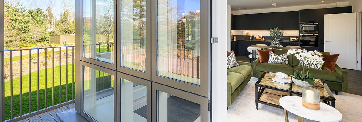 An image of the Living / Dining / Kitchen area looking in from the Balcony at Oakhill