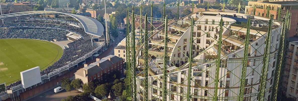 An exterior CGI of Oval Village looking over the Oval