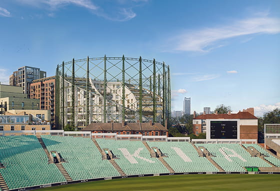 An image of Oval Village in the background behind The Kia Oval