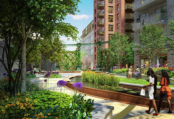 An exterior courtyard image of Oval Village