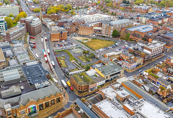 An aerial photograph of North Street Guildford