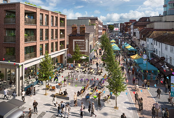 An exterior CGI of North Street looking up the street