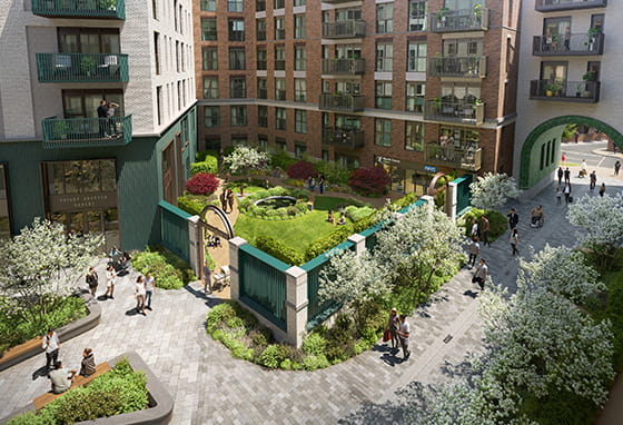 An exterior CGI of the Pocket Park at North Street