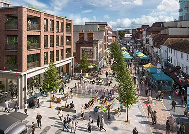 An exterior CGI of North Street looking up the street