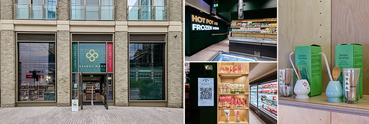 A montage of images from the Starry Mart shop at London Dock