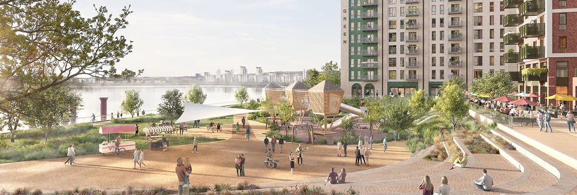 A CGI of Beckton Riverside in the London Borough of Newham
