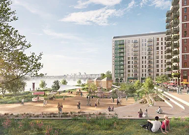 A CGI of Beckton Riverside in the London Borough of Newham