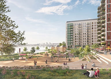 A CGI of Beckton Riverside in the London Borough of Newham