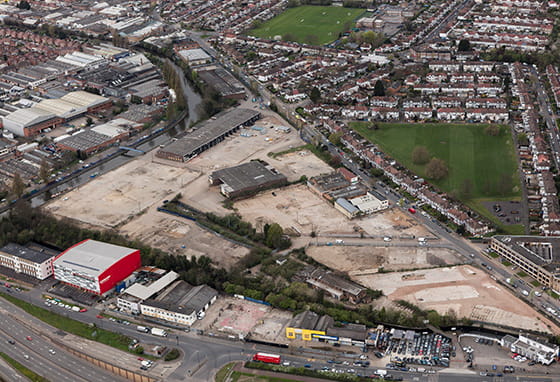 An aerial photograph of the Grand Union development before construction