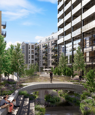 Wandsworth Mills development exterior and greenery