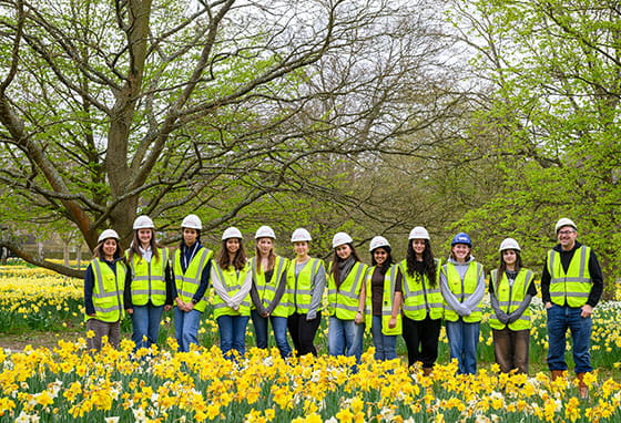 An image of people in PPE in Daffodil lawn at Trent Park