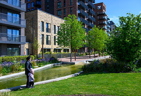 An exterior image of the green space available at a Berkeley development
