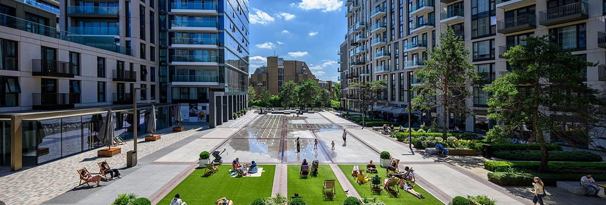 An exterior image of the Green Space available at London Dock