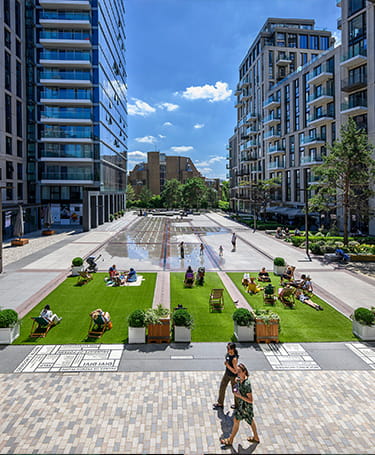 An exterior image of the Green Space available at London Dock