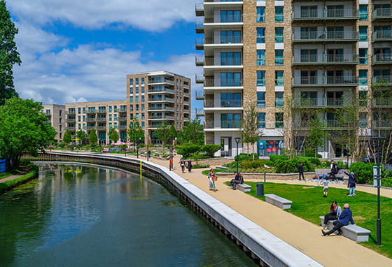 An exterior image of Grand Union with views of the Canal and the Canalside Plaza