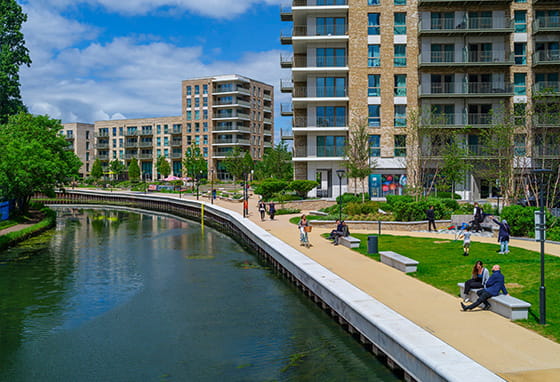 An exterior Photograph of Grand Union showing the Canalside Piazza