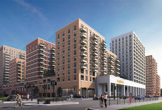 An exterior CGI of the Silkstream development