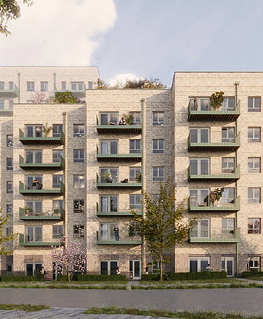 An exterior CGI of the New Building for Social Rent at Grand Union