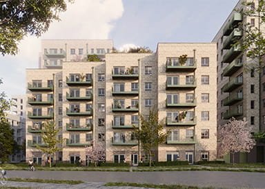 An exterior CGI of the New Building for Social Rent at Grand Union