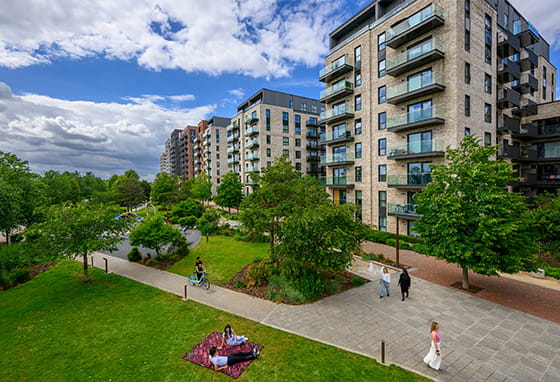 An exterior photograph of the buildings at The Green Quarter