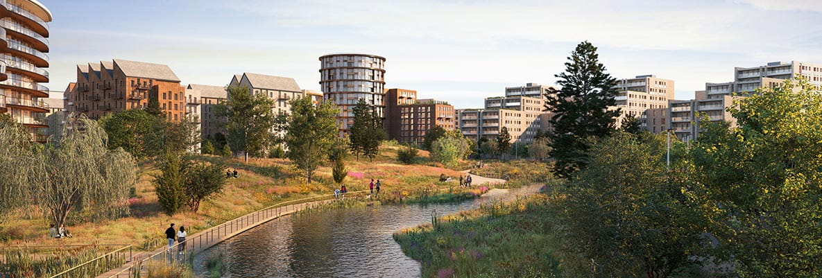 An exterior CGI of The Green Quarter development