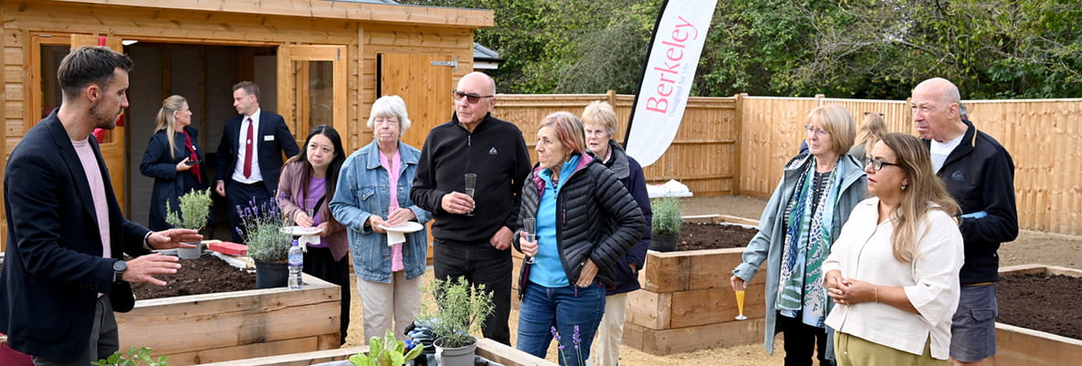 Residents and Berkeley team gathered at the Leighwood Fields community gardens opening.
