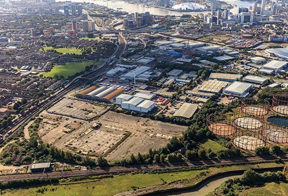An aerial photograph of TwelveTrees Park before construction