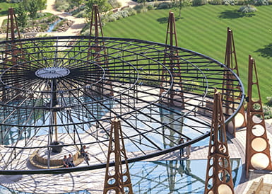 A CGI of the restored Gasholder at Kings Road Park during the day
