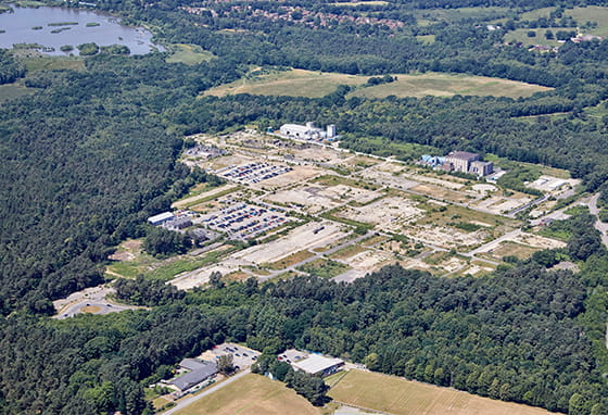 An aerial photograph of the Hartland Village site before construction