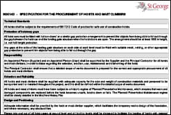 Screenshot of first pdf page for the St George Specification document for Procurement of Hoists, and Mast-Climbers - Version 5
